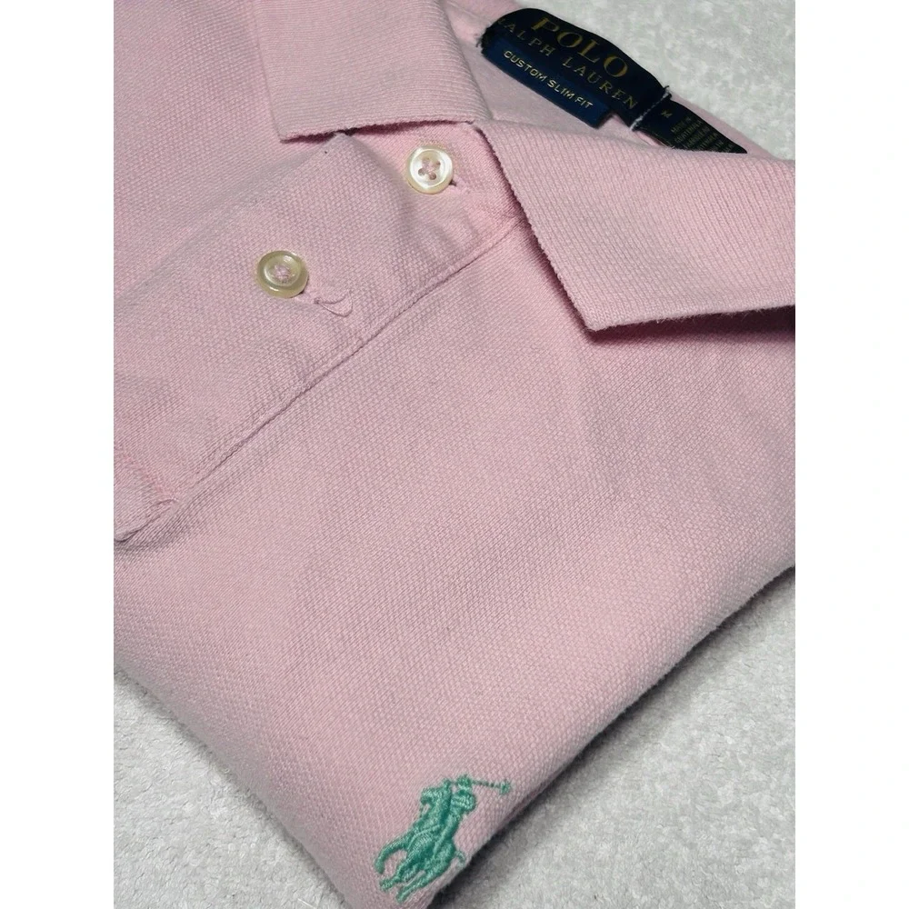Polo Ralph Lauren Mens M Custom Slim Fit Collared Mesh Shirt Soft Pink Preppy